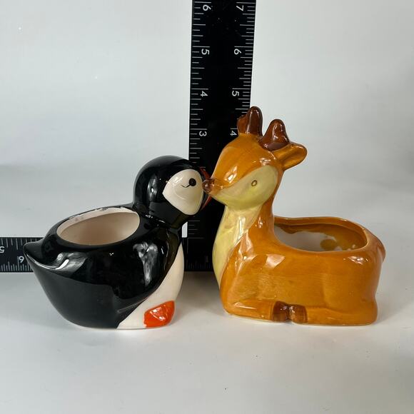 4 Figural Small Planters Deer Puffin Bird Frog Strawberry Desk Mini Collection - Picture 10 of 16